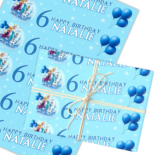 Personalised Wrapping Paper Kids Birthday Navy Blue Frozen Custom Gift Wrap