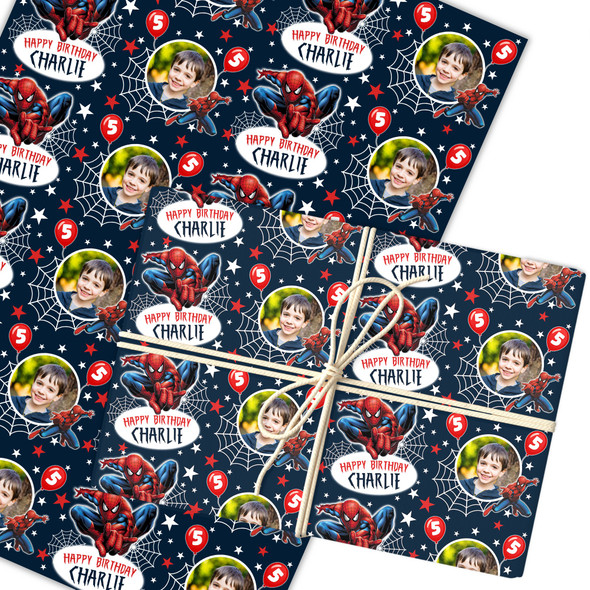 Personalised Wrapping Paper Kids Birthday Navy Spiderman Boys Custom Gift Wrap