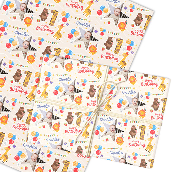 Personalised Wrapping Paper Kids Birthday Photo Safari Animals Custom Gift Wrap