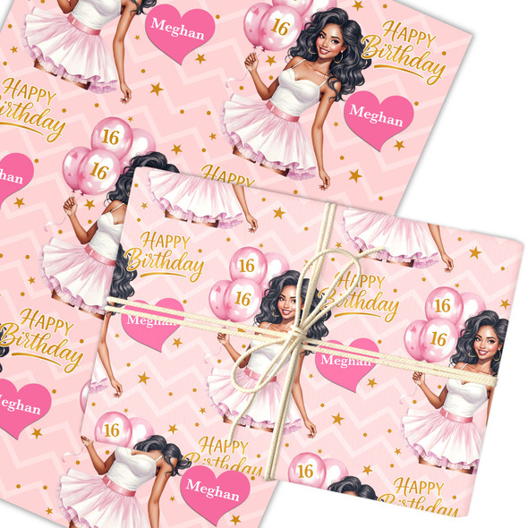 Personalised Wrapping Paper Kids Birthday Pink & Gold Girls Custom Gift Wrap