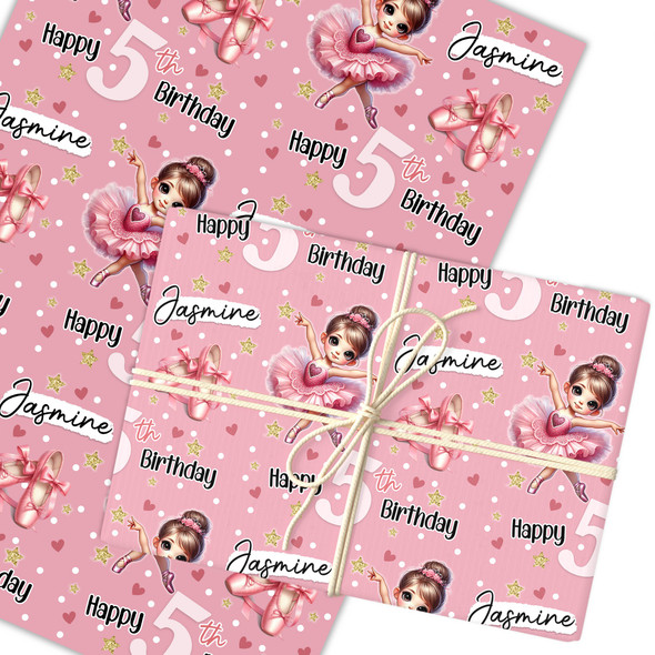 Personalised Wrapping Paper Kids Birthday Pink Ballet Girl Custom Gift Wrap