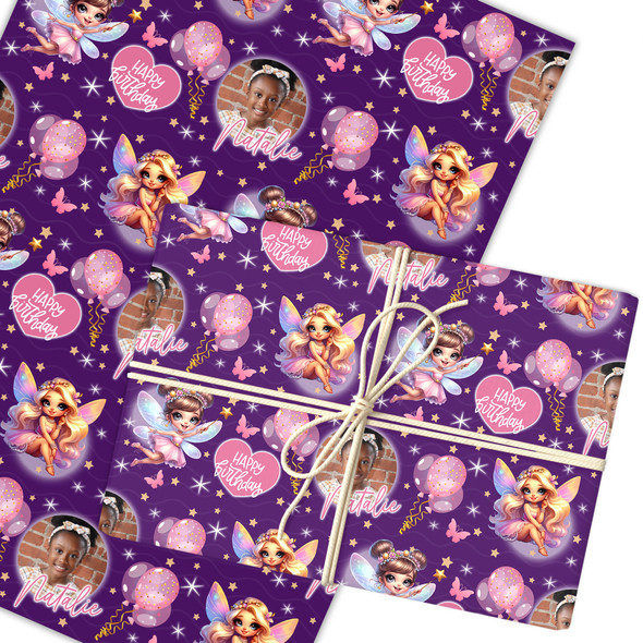 Personalised Wrapping Paper Kids Birthday Fairy's Photo Girls Custom Gift Wrap