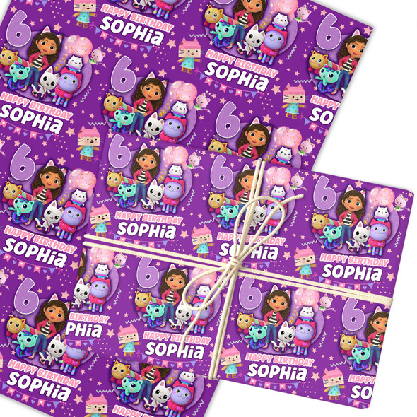 Personalised Wrapping Paper Birthday Gabby's Dollhouse Kids Custom Gift Wrap