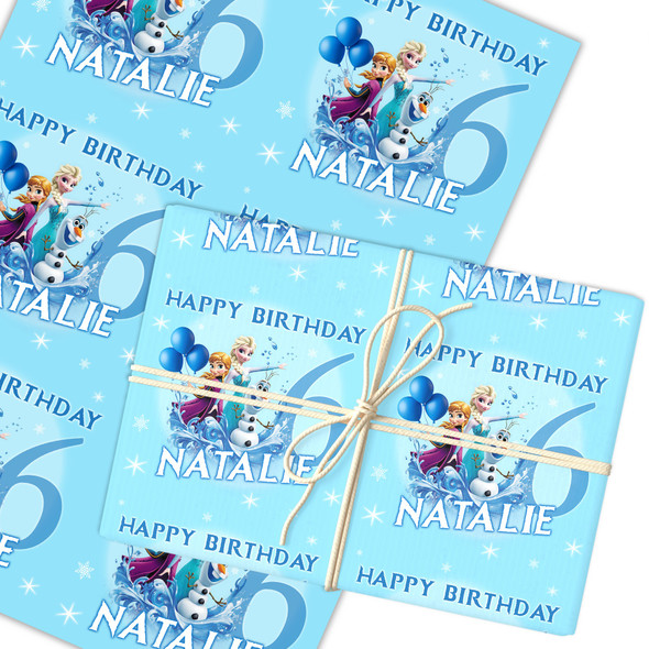 Personalised Wrapping Paper Kids Birthday Snow Blue Frozen Custom Gift Wrap