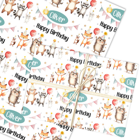 Personalised Wrapping Paper Kids Birthday Woodland Animal Custom Gift Wrap