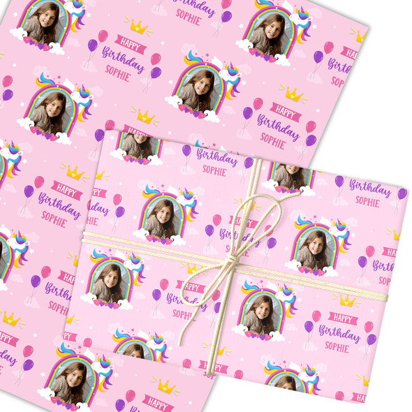 Personalised Wrapping Paper Kids Birthday Photo Girl Unicorn Custom Gift Wrap