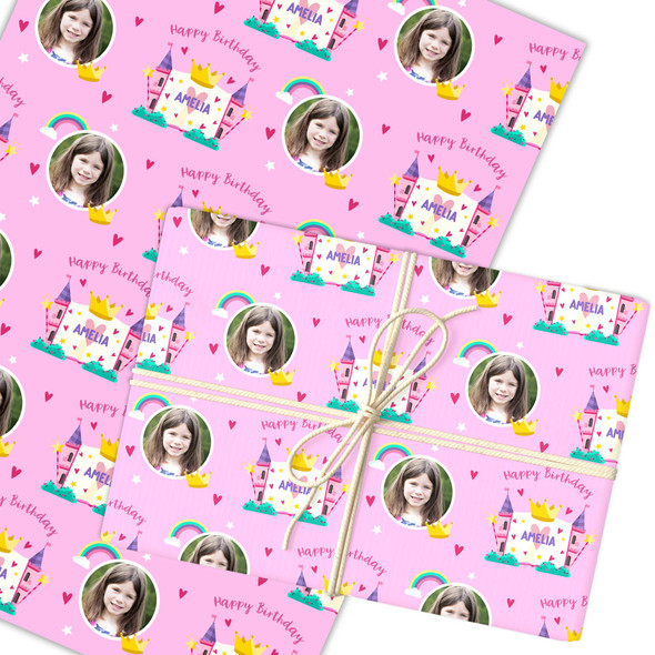 Personalised Wrapping Paper Kids Birthday Photo Princess Pink Custom Gift Wrap