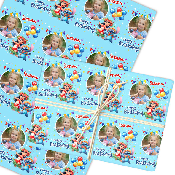 Personalised Wrapping Paper Photo Lilo & Stitch Custom Kids Birthday Gift-Wrap