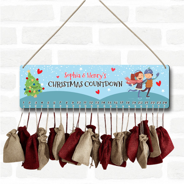 Personalised Christmas Advent Calendar Couples Ice Skating Xmas Countdown Sign