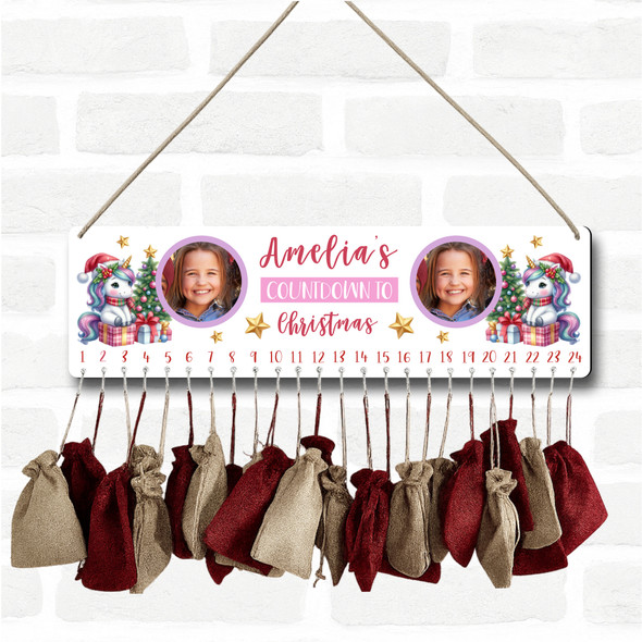 Personalised Christmas Advent Calendar Photo Girl Unicorn Xmas Countdown Sign