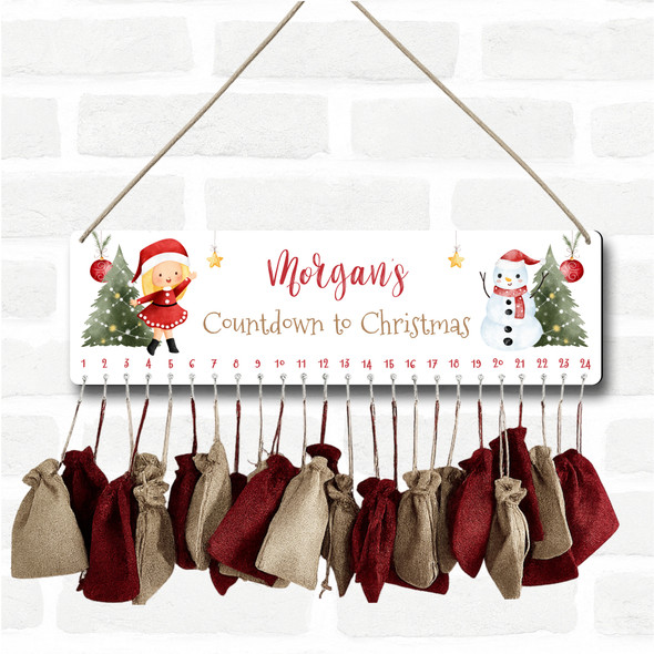 Personalised Christmas Advent Calendar Kids Girl Snowman Xmas Countdown Sign Personalised Christmas Advent Calendar Kids Girl Snowman Xmas Countdown Sign