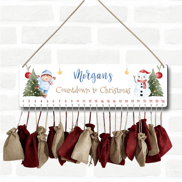 Personalised Christmas Advent Calendar Kids Boy Snowman Tree Xmas Countdown Sign Personalised Christmas Advent Calendar Kids Boy Snowman Tree Xmas Countdown Sign