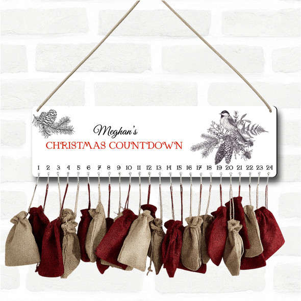Personalised Christmas Advent Calendar Men Women Bird Xmas Countdown Sign