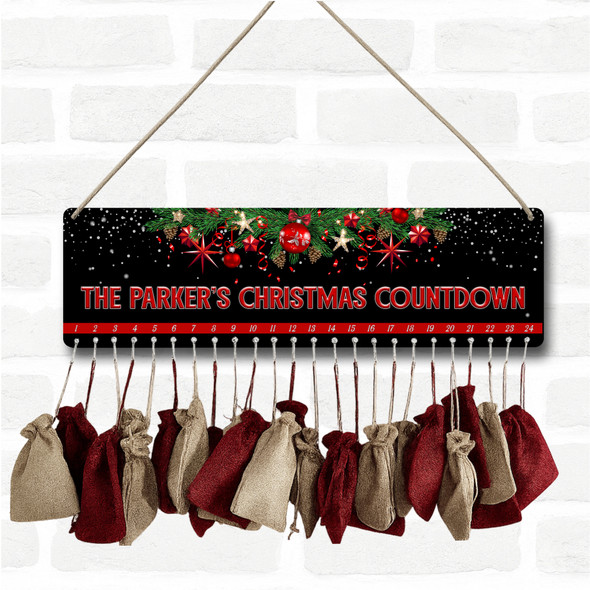 Personalised Christmas Advent Calendar Family Black Garland Xmas Countdown Sign Personalised Christmas Advent Calendar Family Black Garland Xmas Countdown Sign