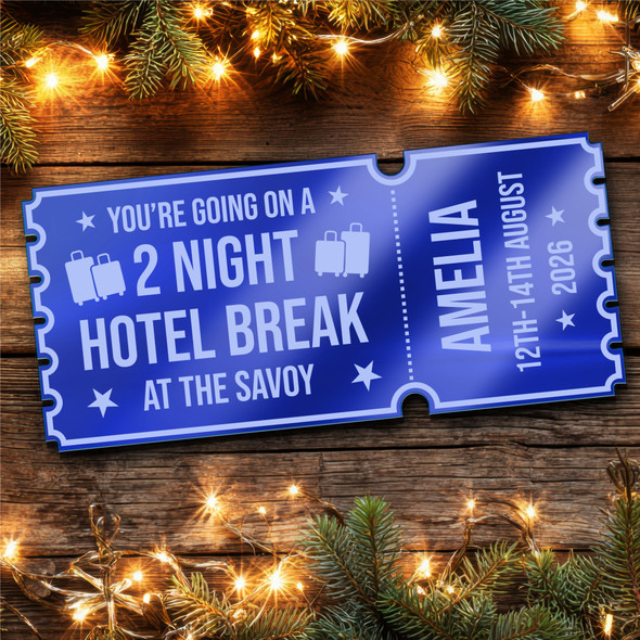 Blue Mirror Acrylic Ticket Hotel Break Surprise Weekend Getaway Personalised