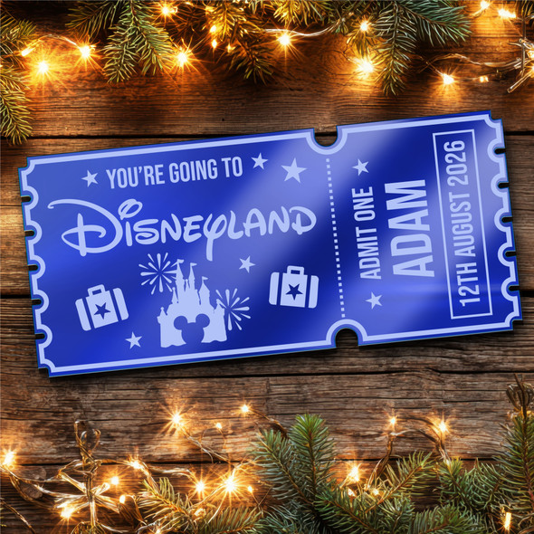 Blue Mirror Acrylic Ticket Surprise Disneyland Trip Personalised Any Text