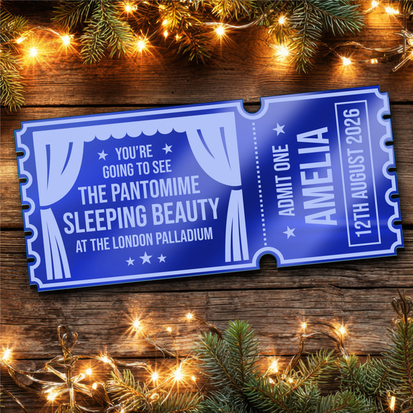 Blue Mirror Acrylic Ticket Pantomime Show Christmas Personalised Any Text