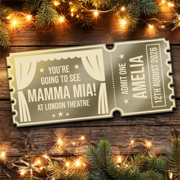 Bronze Mirror Acrylic Ticket Mamma Mia Musical Theatre Show Personalised Voucher