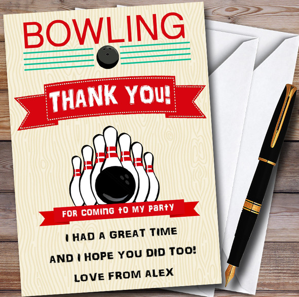 Retro Bowling No1 Team Personalised Party Thank You Cards