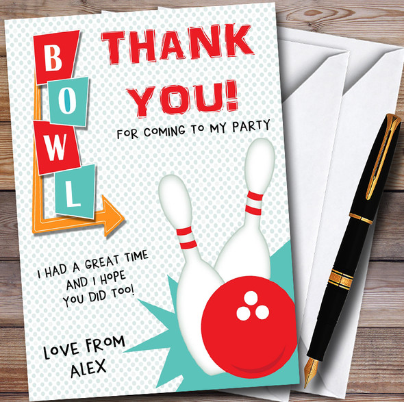 Retro Bowling Personalised Party Thank You Cards