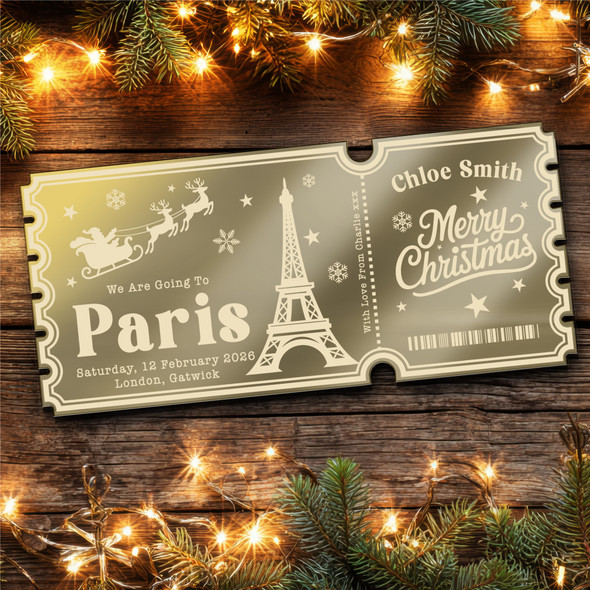 Bronze Mirror Acrylic Ticket Getaway Paris Christmas Personalised Any Text