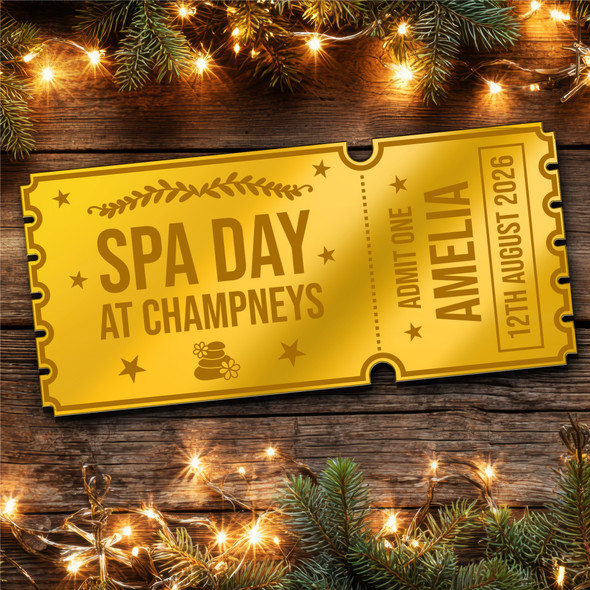 Gold Mirror Acrylic Golden Ticket Spa Day Personalised Any Text Voucher Gold Mirror Acrylic Golden Ticket Spa Day Personalised Any Text Voucher