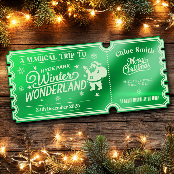 Green Mirror Acrylic Ticket Christmas Surprise Day Out Winter Wonderland Custom