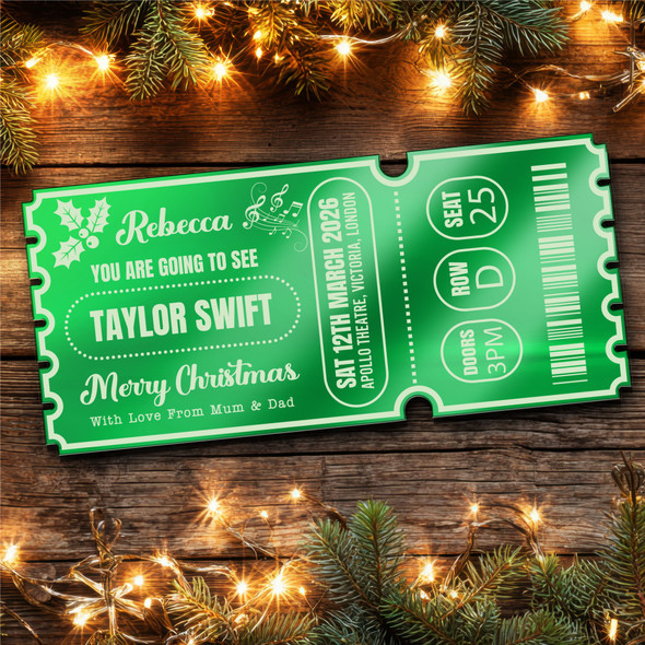 Green Mirror Acrylic Ticket Christmas Any Concert Personalised Any Text Voucher Green Mirror Acrylic Ticket Christmas Any Concert Personalised Any Text Voucher