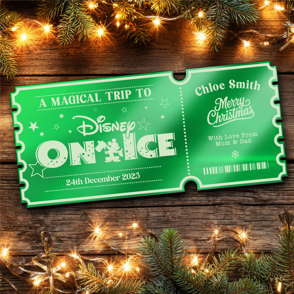 Green Mirror Acrylic Ticket Disney On Ice Show Personalised Any Text Voucher Green Mirror Acrylic Ticket Disney On Ice Show Personalised Any Text Voucher