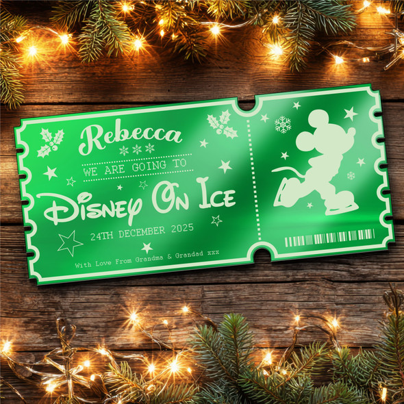 Green Mirror Acrylic Ticket Show Disney On Ice Personalised Any Text Voucher Green Mirror Acrylic Ticket Show Disney On Ice Personalised Any Text Voucher