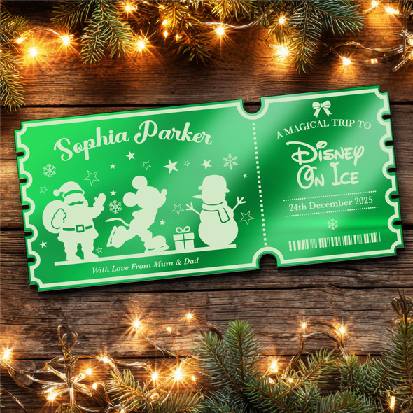 Green Mirror Acrylic Ticket Disney On Ice Personalised Any Text Voucher Green Mirror Acrylic Ticket Disney On Ice Personalised Any Text Voucher