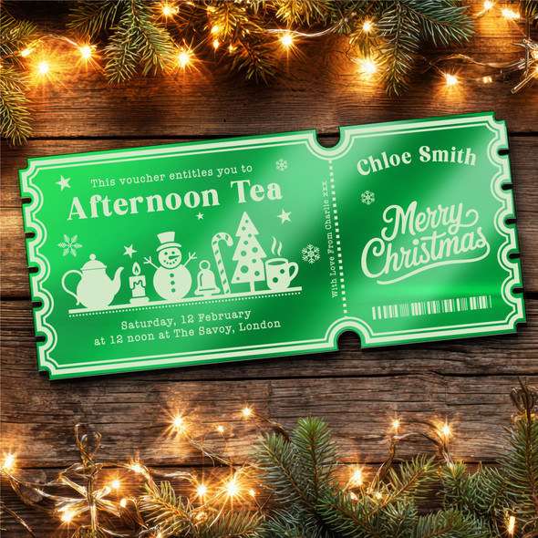 Green Mirror Acrylic Ticket Christmas Afternoon Tea Personalised Any Text Green Mirror Acrylic Ticket Christmas Afternoon Tea Personalised Any Text