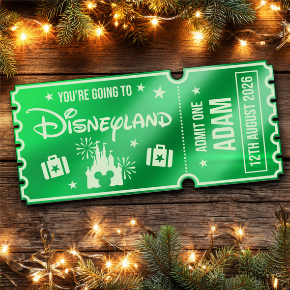 Green Mirror Acrylic Ticket Surprise Disneyland Trip Personalised Any Text Green Mirror Acrylic Ticket Surprise Disneyland Trip Personalised Any Text