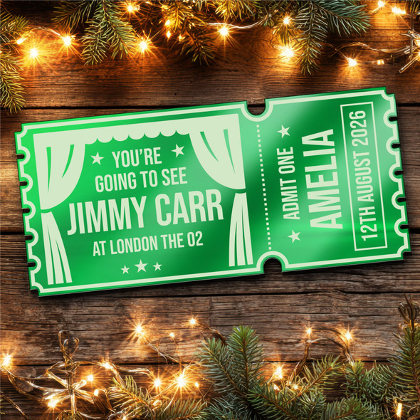 Green Mirror Acrylic Ticket Jimmy Carr Comedy Theatre Show Personalised Any Text Green Mirror Acrylic Ticket Jimmy Carr Comedy Theatre Show Personalised Any Text