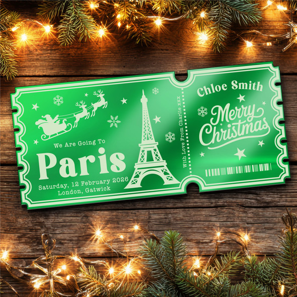 Green Mirror Acrylic Ticket Getaway Paris Christmas Personalised Any Text Green Mirror Acrylic Ticket Getaway Paris Christmas Personalised Any Text