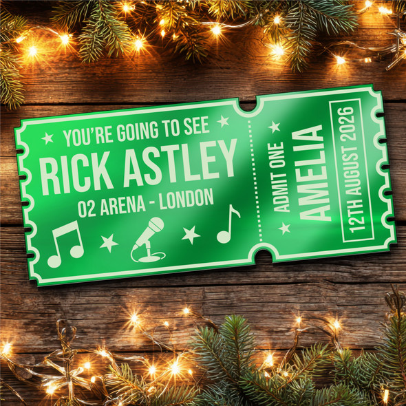 Green Mirror Acrylic Ticket Rick Astley Concert Personalised Any Text Voucher Green Mirror Acrylic Ticket Rick Astley Concert Personalised Any Text Voucher