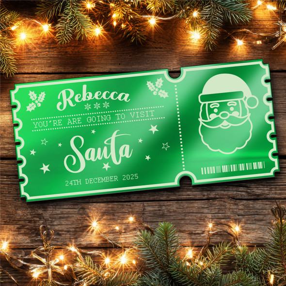 Green Mirror Acrylic Ticket To See Santa Father Christmas Personalised Any Text Green Mirror Acrylic Ticket To See Santa Father Christmas Personalised Any Text