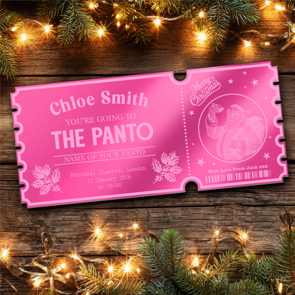 Pink Mirror Acrylic Ticket Any Show Theatre Panto Santa Christmas Personalised