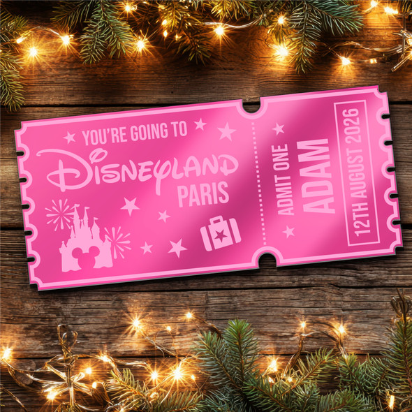 Pink Mirror Acrylic Ticket Surprise Disneyland Paris Trip Personalised Any Text Pink Mirror Acrylic Ticket Surprise Disneyland Paris Trip Personalised Any Text