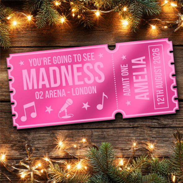 Pink Mirror Acrylic Ticket Madness Band Concert Personalised Any Text Voucher Pink Mirror Acrylic Ticket Madness Band Concert Personalised Any Text Voucher