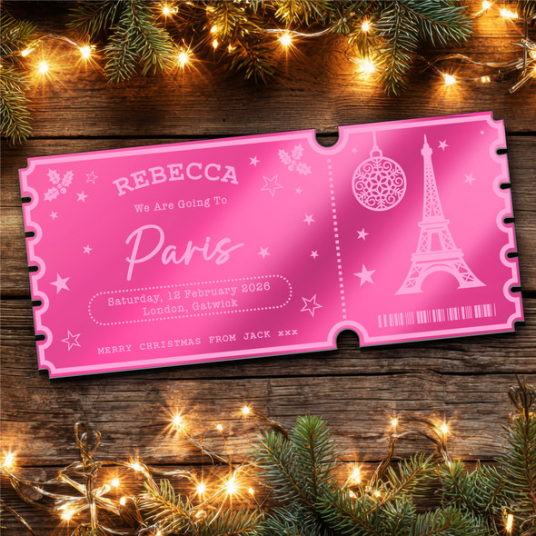 Pink Mirror Acrylic Ticket Paris Break Trip Christmas Personalised Any Text Pink Mirror Acrylic Ticket Paris Break Trip Christmas Personalised Any Text