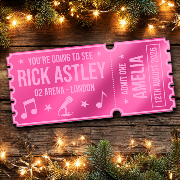 Pink Mirror Acrylic Ticket Rick Astley Concert Personalised Any Text Voucher
