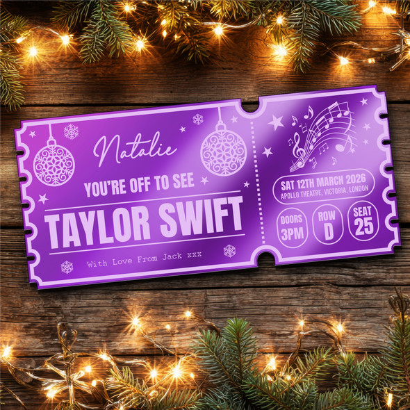 Purple Mirror Acrylic Ticket Any Concert Christmas Baubles Personalised Any Text Purple Mirror Acrylic Ticket Any Concert Christmas Baubles Personalised Any Text