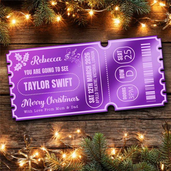 Purple Mirror Acrylic Ticket Christmas Any Concert Personalised Any Text Voucher Purple Mirror Acrylic Ticket Christmas Any Concert Personalised Any Text Voucher