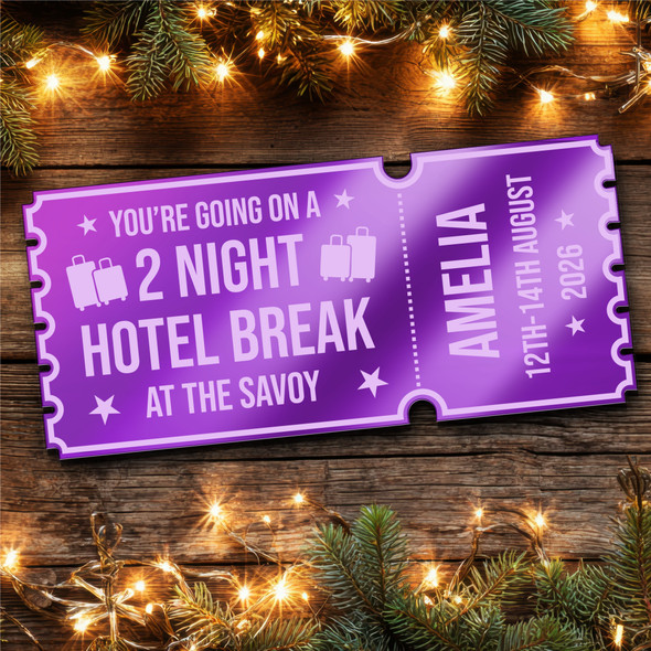 Purple Mirror Acrylic Ticket Hotel Break Surprise Weekend Getaway Personalised Purple Mirror Acrylic Ticket Hotel Break Surprise Weekend Getaway Personalised