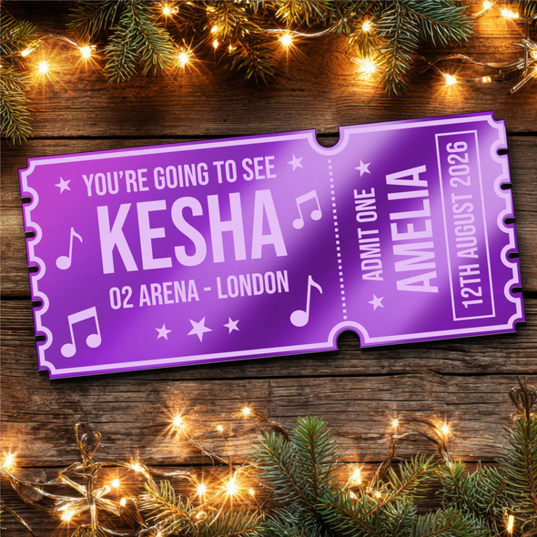Purple Mirror Acrylic Ticket Kesha Concert Personalised Any Text Voucher Purple Mirror Acrylic Ticket Kesha Concert Personalised Any Text Voucher