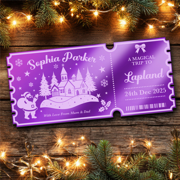 Purple Mirror Acrylic Ticket Lapland Surprise Trip Christmas Personalised Purple Mirror Acrylic Ticket Lapland Surprise Trip Christmas Personalised