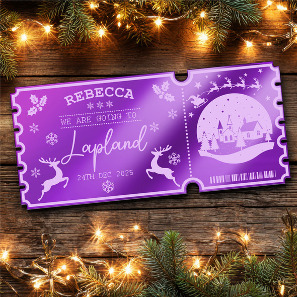 Purple Mirror Acrylic Ticket Christmas Lapland Trip Personalised Any Text Purple Mirror Acrylic Ticket Christmas Lapland Trip Personalised Any Text