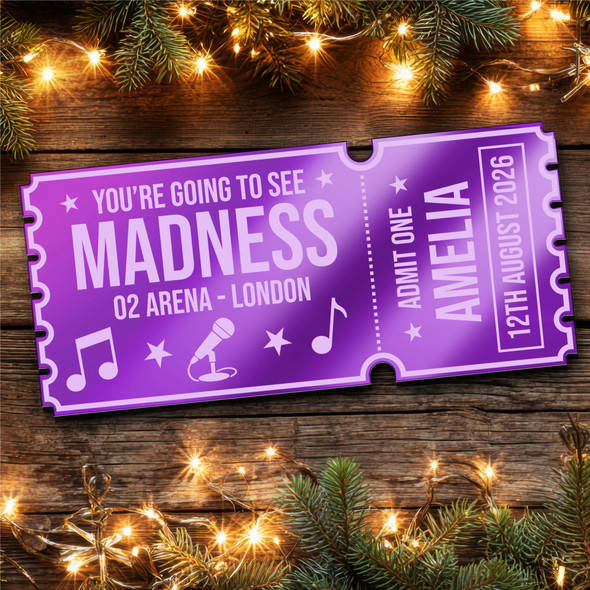 Purple Mirror Acrylic Ticket Madness Band Concert Personalised Any Text Voucher Purple Mirror Acrylic Ticket Madness Band Concert Personalised Any Text Voucher