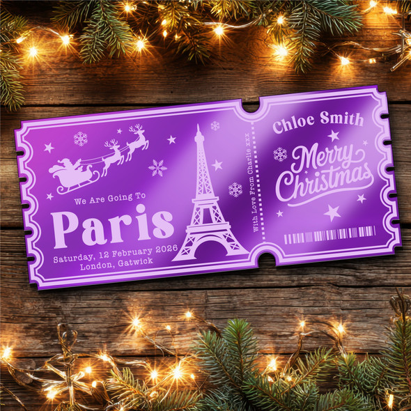 Purple Mirror Acrylic Ticket Getaway Paris Christmas Personalised Any Text Purple Mirror Acrylic Ticket Getaway Paris Christmas Personalised Any Text